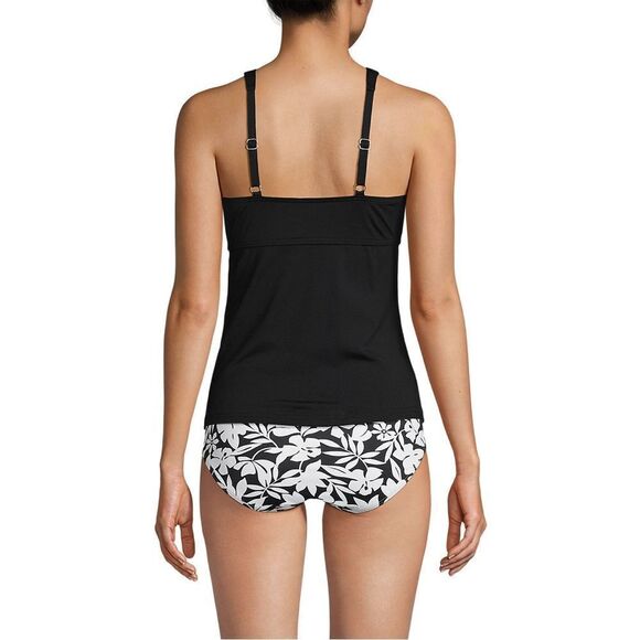 Land's End Tankini Shirred V Neck chlorine resist metal keyhole design Black M - Picture 3 of 7